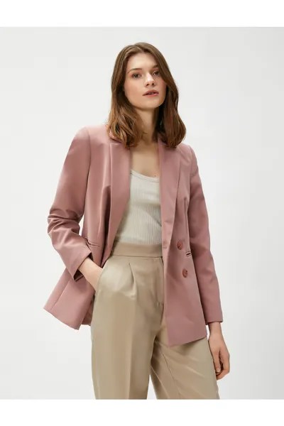 Двубортный пиджак с карманами из смеси модала Koton, розовый