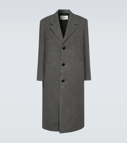 Однобортное пальто из смесовой шерсти Ami Paris, серый