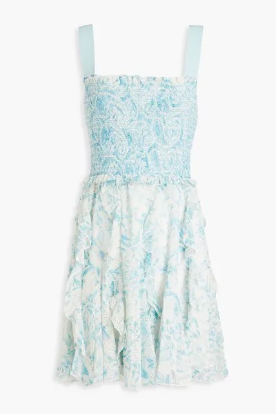 Платье мини Jocelyn с оборками и цветочным принтом из английской бродери ALICE + OLIVIA, синий