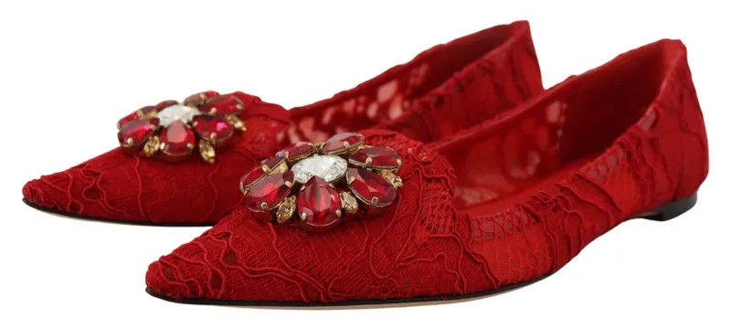 DOLCE - GABBANA Обувь Красные лоферы Taormina с кристаллами на плоской подошве EU38 / US7,5 Рекомендуемая розничная цена 900 долларов США