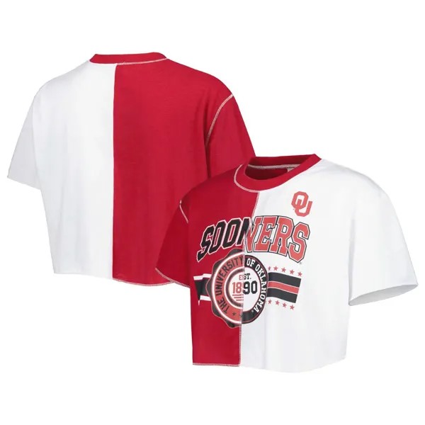 Женская укороченная футболка с цветными блоками ZooZatz малинового/белого цвета Оклахома Сунерс