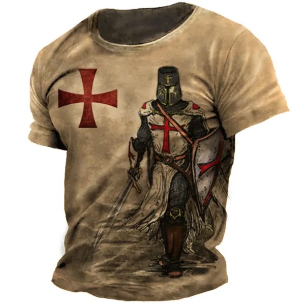Мужская винтажная футболка с принтом Templar Cross