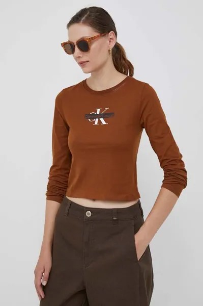 Лонгслив из хлопка Calvin Klein Jeans, коричневый