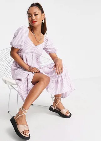 Сиреневое платье миди в полоску с ярусной юбкой Urban Threads-Фиолетовый цвет