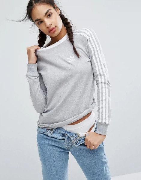 Серый лонгслив с тремя полосками adidas Originals