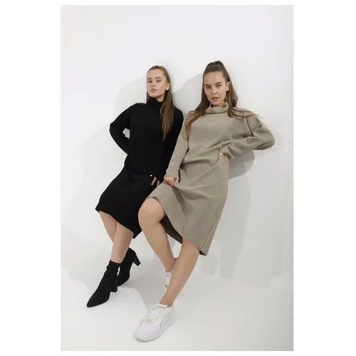 SL Russian Brand Платье вязаное SL, с узором, 42-44, кофе