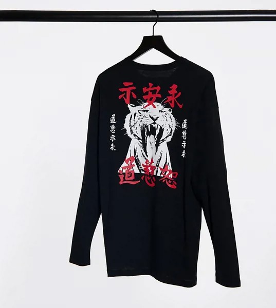 Черный oversize-лонгслив с принтом тигра на спине Jack & Jones Originals. Эксклюзивно на ASOS