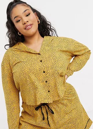 Пижамный комплект с пятнистым принтом из топа с длинными рукавами и шортов Wednesday's Girl Curve-Желтый