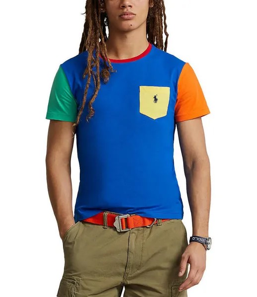 Футболка классического кроя с короткими рукавами и цветными блоками Polo Ralph Lauren, синий