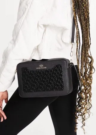 Черная сумочка через плечо с тиснением River Island-Черный цвет