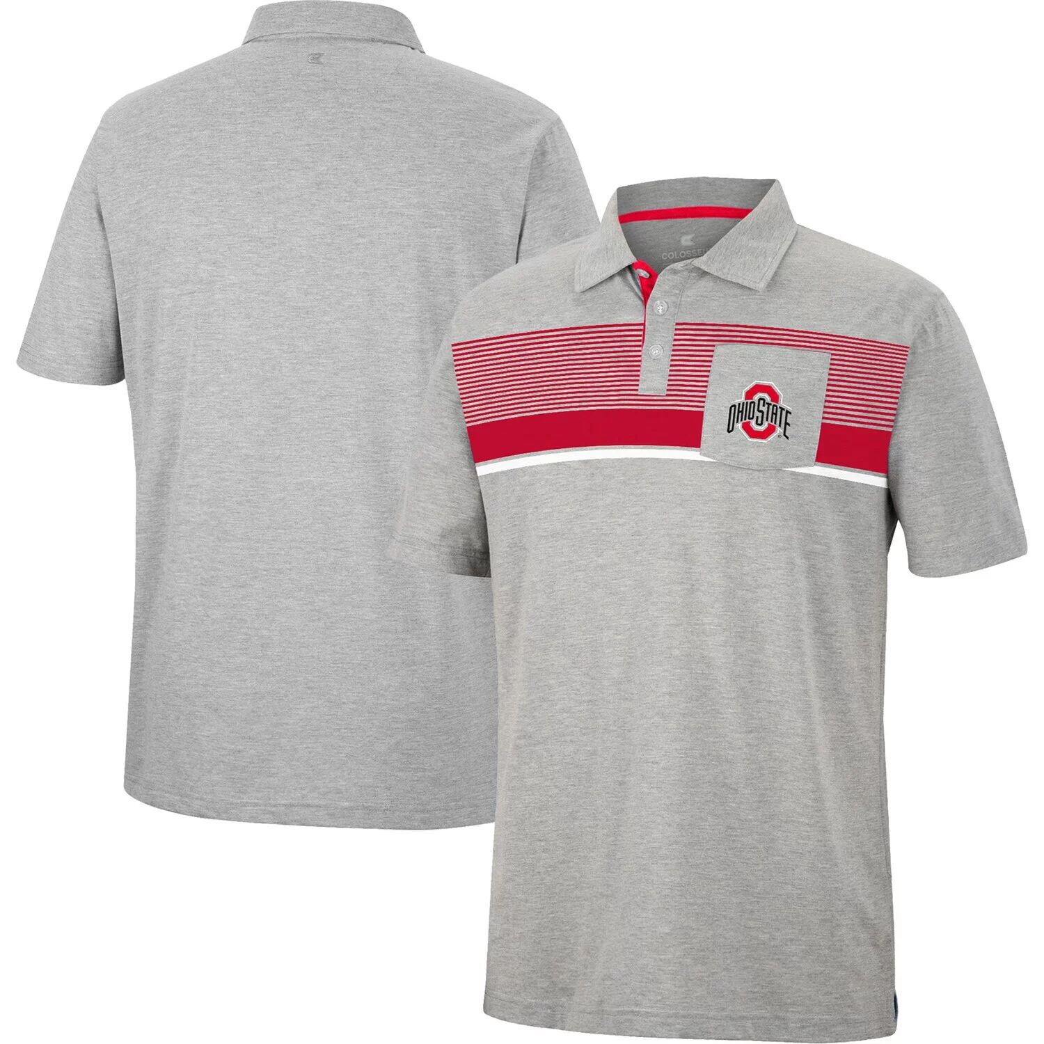 Мужская рубашка-поло с карманами для гольфа Colosseum Heathered Grey Ohio State Buckeyes