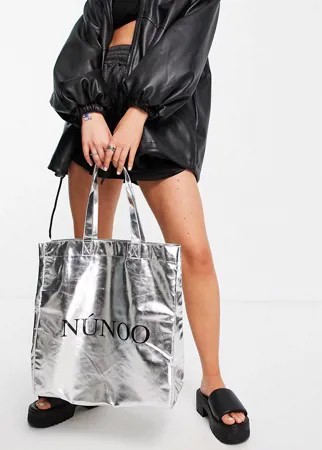 Серебристая сумка-тоут из искусственной кожи с логотипом Nunoo Veggie-Серебристый