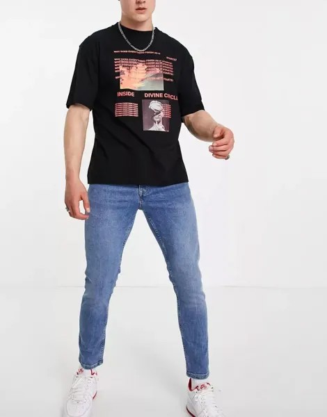 Джинсы-зауженные стрейч-зауженные джинсы Topman средней стирки