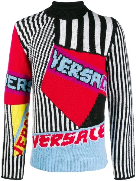 Versace свитер в технике пэчворк с логотипом