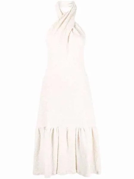 MSGM фактурное платье миди с вырезом халтер
