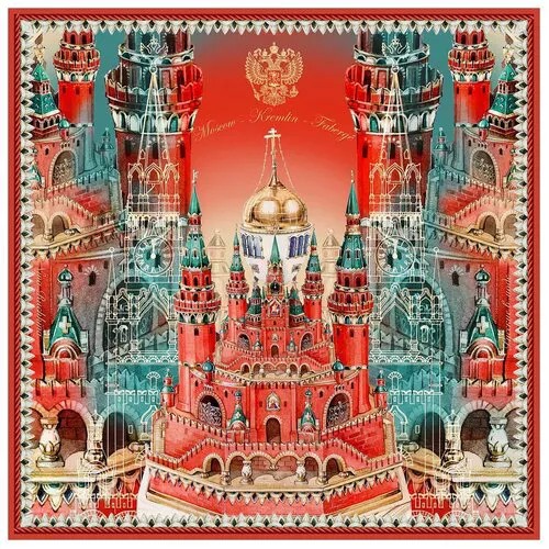 Платок Русские в моде by Nina Ruchkina, 90х90 см, красный