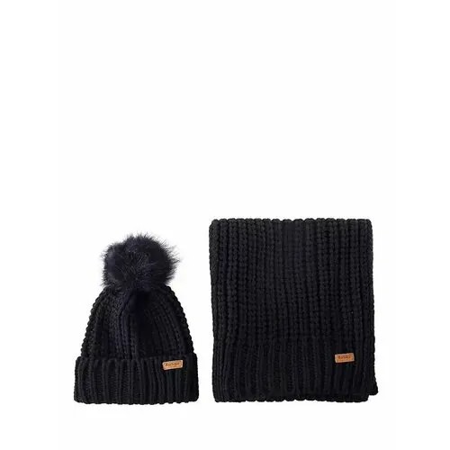 Комплект бини  Комплект из шапки и шарфа Barbour Saltburn, черный, 2 предмета, размер OneSize, черный