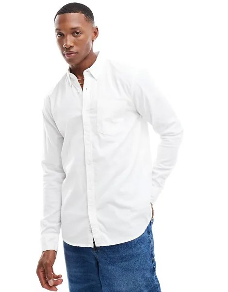 Белая оксфордская рубашка с длинными рукавами Hollister