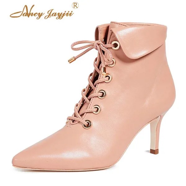 Женские ботильоны на шнуровке Nancyjayjii, абрикосового цвета, модная обувь на тонком каблуке, вечерние ботинки, большой размер 42, 41, на осень и зи...