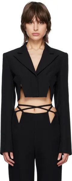 Черный укороченный пиджак с V-образным вырезом Dion Lee