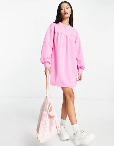 Платье-свитшот розового цвета с присборенной кокеткой спереди Miss Selfridge Petite-Розовый