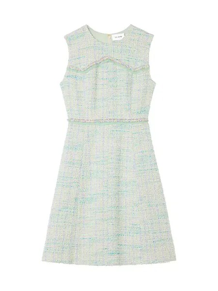 Твидовое мини-платье с ресницами St. John, цвет mint ecru