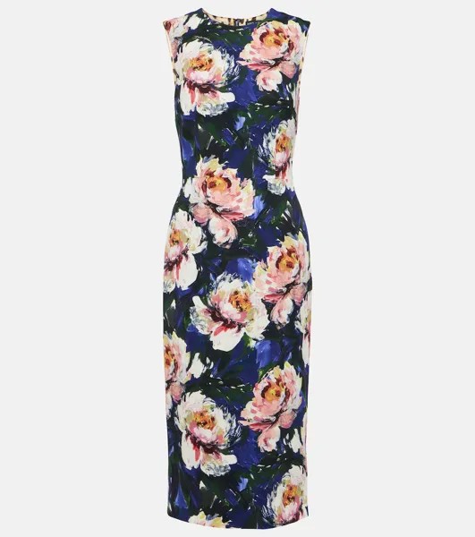 Платье миди из кади с цветочным принтом Dolce&Gabbana, мультиколор