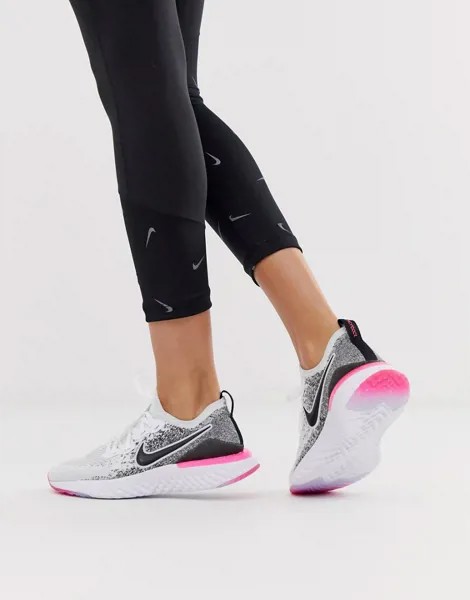 Трикотажные кроссовки в сине-розовой гамме Nike Running Epic React Flyknit-Синий