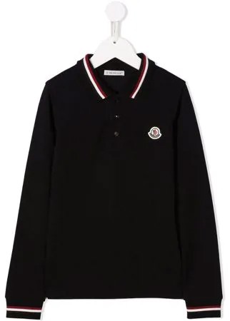 Moncler Enfant рубашка поло с длинными рукавами и вышитым логотипом