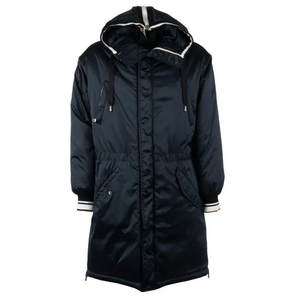 DOLCE - GABBANA Длинная стеганая куртка-парка с капюшоном и логотипом Crown Blue 11220