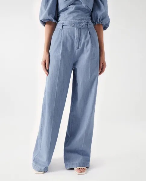 Женские широкие брюки из хлопка с завышенной талией Salsa Jeans, синий
