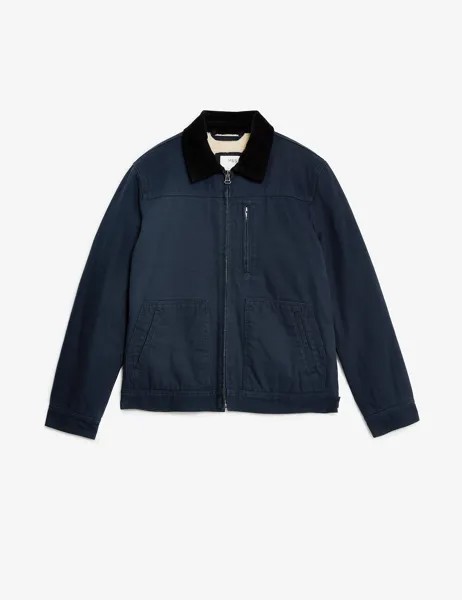 Практичная куртка из чистого хлопка на подкладке боргов Marks & Spencer, темно-синий
