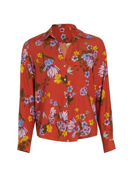 Шелковая блузка с цветочным принтом и пуговицами спереди Elie Tahari