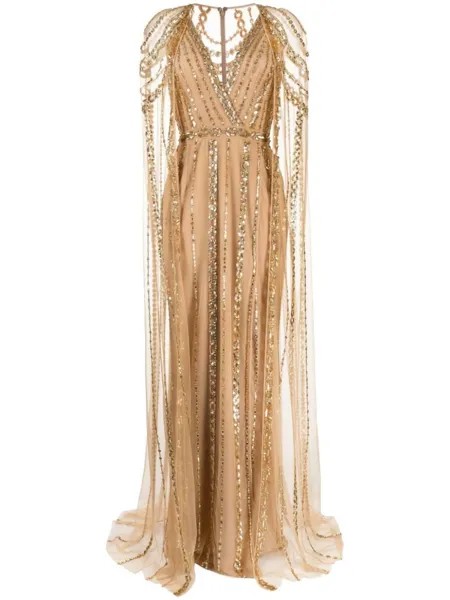 Zuhair Murad вечернее платье с цепочным декором, коричневый