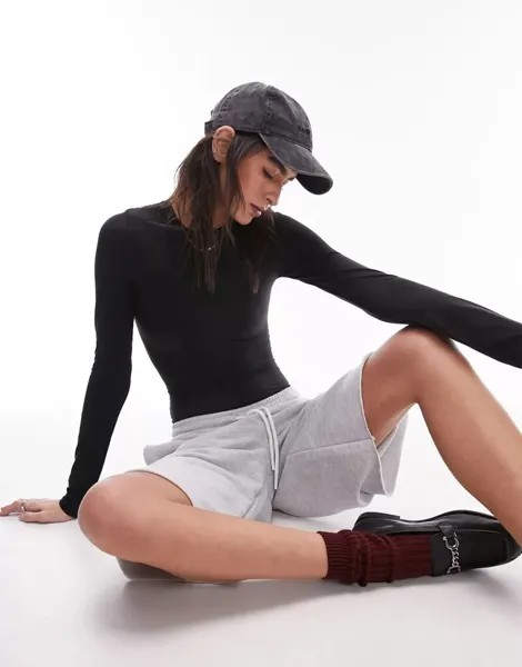 Черное супермягкое боди с длинными рукавами Topshop
