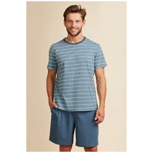 KEY mns 375 a22 пижама мужская с шортами 2XL голубой