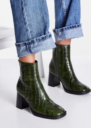 Зеленые ботинки с круглым носком на блочном каблуке ASOS DESIGN Revival-Зеленый цвет
