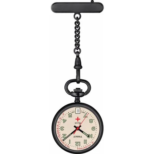 Наручные часы TISSOT Женские швейцарские карманные часы Tissot Pendants Infirmiere T81.7.224.92 с гарантией, черный, красный