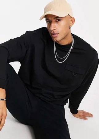 Черный выбеленный oversized-свитшот с карманом от комплекта ASOS DESIGN-Черный цвет