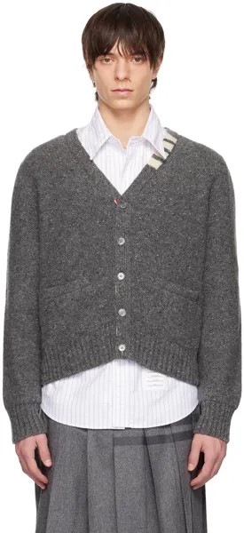 Серый кардиган в полоску с четырьмя полосками Thom Browne