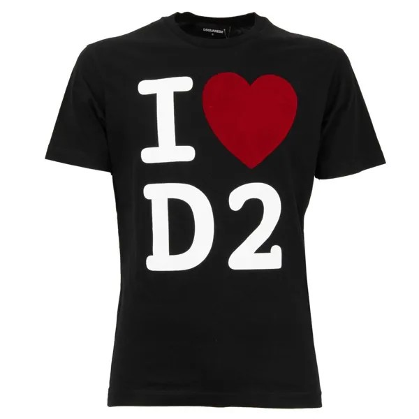 DSQUARED2 Хлопковая футболка I Heart D2 Velvet Logo Черный Белый Красный 12424