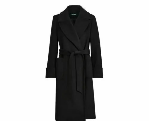 Черное шерстяное кашемировое пальто с запахом LAUREN Ralph Lauren, 12 размеров США, НОВИНКА