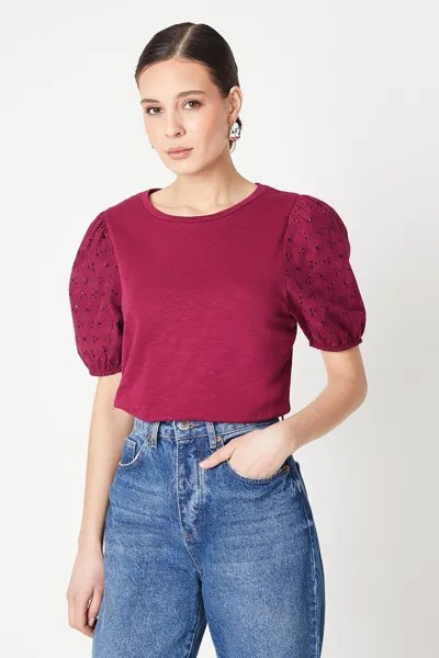 Футболка Broderie с объемными рукавами Dorothy Perkins, розовый