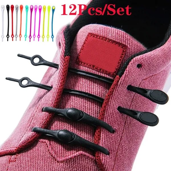 12Pc / Set Athletic Running No Tie Shoelaces Elastic Силиконовая обувь Кружева Все кроссовки Fit Strap