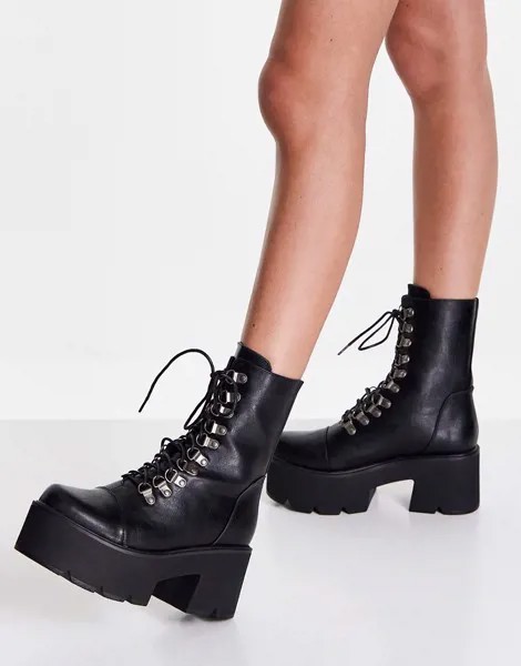 Черные ботинки на толстой подошве со шнуровкой Lamoda-Черный