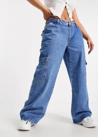 Винтажные голубые джинсы свободного кроя с заниженной талией и накладными карманами из смесового органического хлопка ASOS DESIGN Hourglass-Голубой