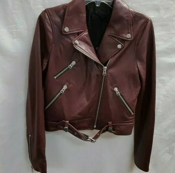 Женская асимметричная кожаная куртка Kendall +Kylie, винного цвета, маленькая