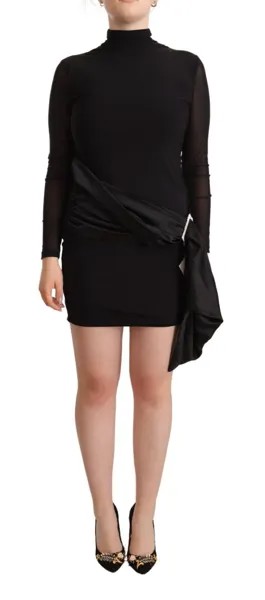 Платье REVISE Черное нейлоновое облегающее платье с высоким воротником и длинными рукавами IT40/US6/S $500