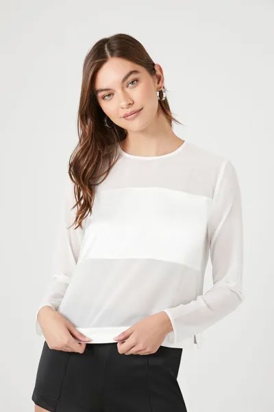 Шифоновый топ с сетчатой вставкой Forever 21, белый