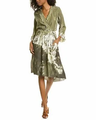 Go Silk Легкое шелковое платье с запахом, женское, зеленое, M
